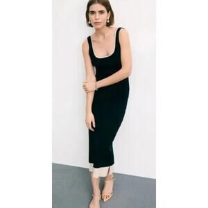 Naadam Tank Dress Silk Cashmere Blend Knit Sleeveless Scoop Neck Midi Tan Large